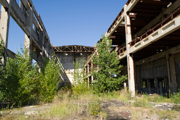 Chyhyryn Nuclear Power Plant. The building of the abandoned Ukrainian nuclear power plant Chigirinskaya. The ruins of buildings and structures. © Deniz