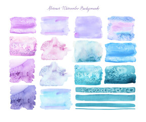 Blue purple watercolor splashes set  Abstract hand drawn watercolor blots