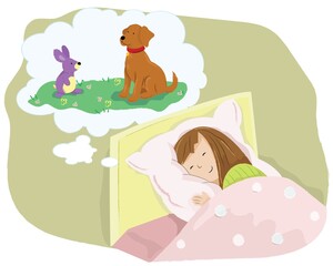 Sleepy girl book flat illustration sweet dreams