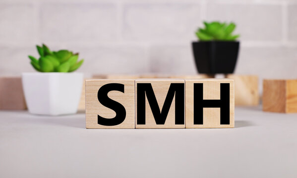 smh. text on wood cubes. text in black letters on wood blocks