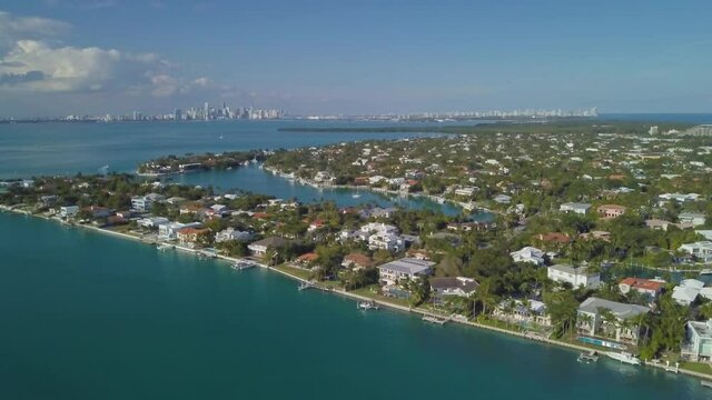 aerial view of Key Biscayne with Miami in the back