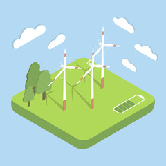 alternative energy wind power vector colored illustration for web 