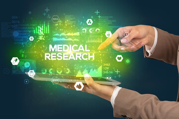 Close-up of a touchscreen with medical inscription