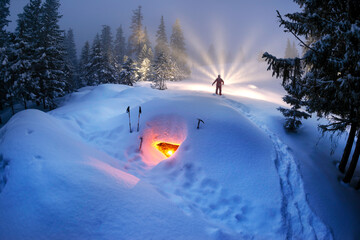 Night illumination of a snow shelter