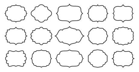 Vintage product label set. Outline frame various shape graphic element collection. Design template retro cover, wedding invitation, greeting card, sale banner, luxury premium quality price tag sticker