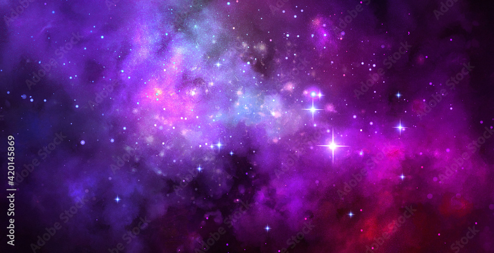 Wall mural cosmic artistic illustration. colorful space background with stars