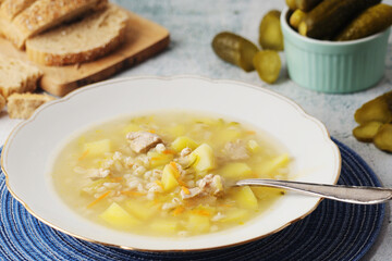 Rassolnik, traditional soup of Russian cuisine