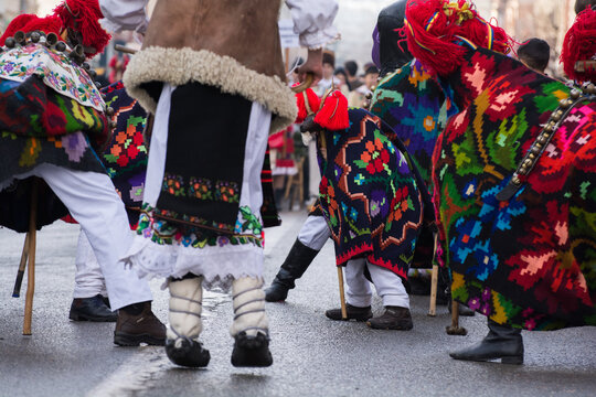 Goat Dance. Dansul caprelor. Old winter tradition in Romania. Transylvania, Bucovina, Moldova