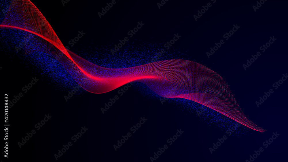 Poster Red futuristic wave. Technology background. 3D visualization of big data. Analytical presentation. 3D rendering.