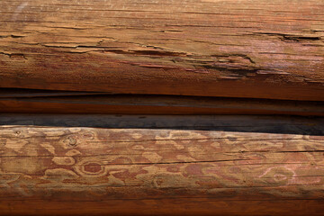 Log house close-up. Wood texture background. Natural wooden pattern.