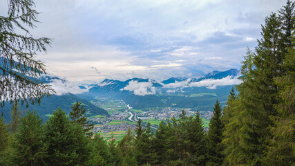 Mountain landscape near Telfs in tirol austria with a cloudy sky