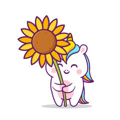 cute unicorn with big sunflower