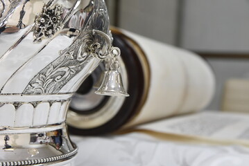 writing torah scroll  sefer torah a torah mitzvah silver crowns ornaments jewish hebrew