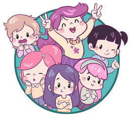 Group of little girls kawaii style