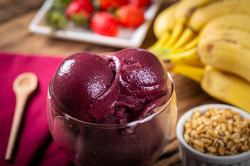 Brazilian acai. Açaí with fruit and granola.