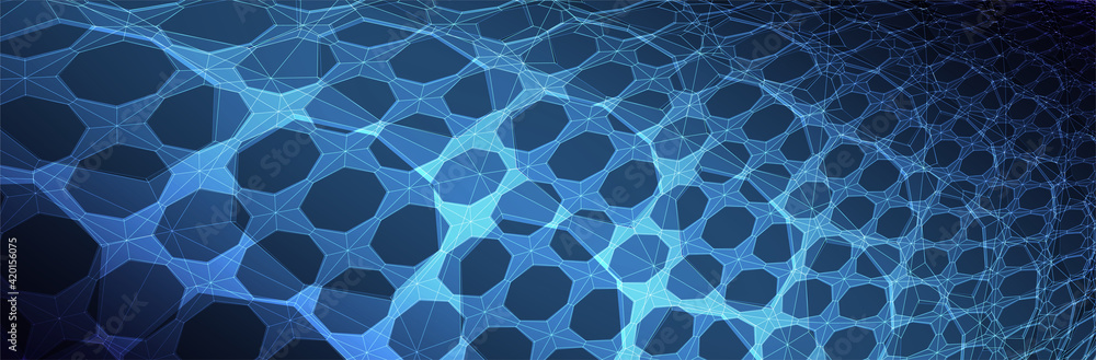 Poster abstract blue background. dark low poly 3d pattern. virtual computer structure. technology style. sc