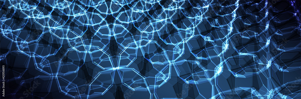 Poster abstract blue background. dark low poly 3d pattern. virtual computer structure. technology style. sc