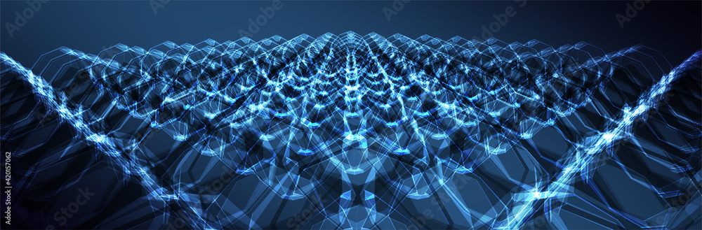Poster abstract blue background. dark low poly 3d pattern. virtual computer structure. technology style. sc