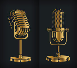 Silhouette classic gold retro microphone logo