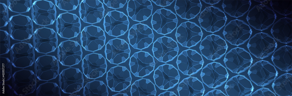 Poster abstract blue background. dark low poly 3d pattern. virtual computer structure. technology style. sc
