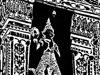 Landscape of Wat Arun Bangkok  Black and white illustrations.