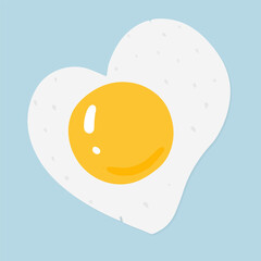 Fried egg shaped like a heart. Isolated on a blue background