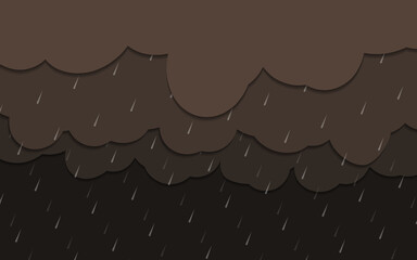 Illustration of Cloud and rain on dark background. heavy rain rainy season paper cut and flat style. vector illustration