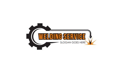 Fototapeta Welding torch with spark logo design. Welder tool vector design obraz