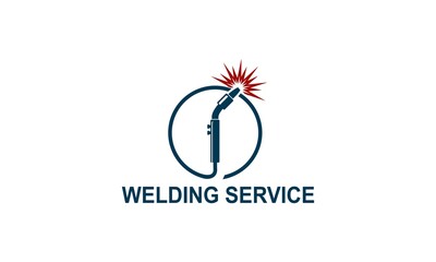 Fototapeta Welding torch with spark logo design. Welder tool vector design obraz