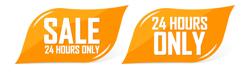 Sale 24 hour only, set discount banners design template, promotion tags vector illustration