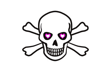 目がハートの形のドクロマークのイラスト