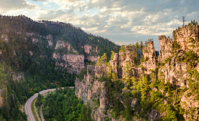 Sunset lighting on the  dramatic scenic drive through Spearfish Canyon Scenic Byway, South Dakota...