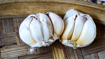 garlic on wooden table