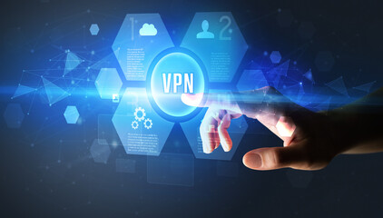 Hand touching digital button