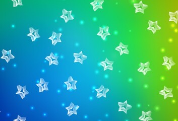 Light Blue, Green vector background with colored stars.
