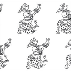 Obraz premium Kalamkari Indian traditional art on linen fabrics. Gopika or Lord's lady servants are drawn in different backgrounds. for textile printing, logo, wallpaper