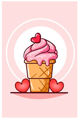 Valentine's Day ice cream with small hearts cartoon illustration