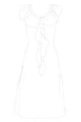 Dress contour from black lines Isolated on white background. Vector illustration