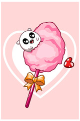 A cute candy on cotton candy on valentine's day