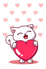 A pretty cat with a big love cartoon illustration