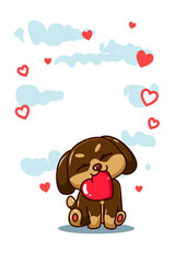 Happy and funny dog with a heart cartoon illustration