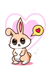 Cute and pretty rabbit with heart notification cartoon illustration