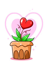Heart ornamental plants cartoon illustration