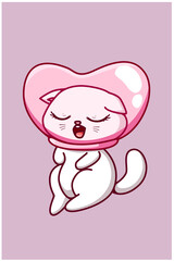 A cute and happy cat in a heart glass