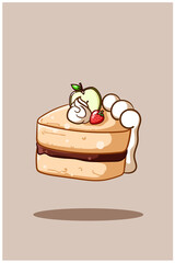 Illustration of a sliced tart with strawberry and apple cartoon illustration
