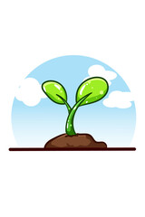 Tree shoots cartoon illustration