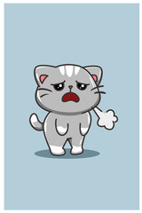 A cute and tired cat cartoon vector illustration