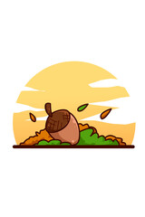 Illustration of acorn at the sunset