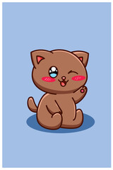 A cute and happy brown cat cartoon illustration