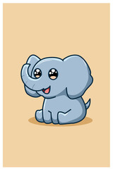 A funny and happy baby elephant cartoon illustration